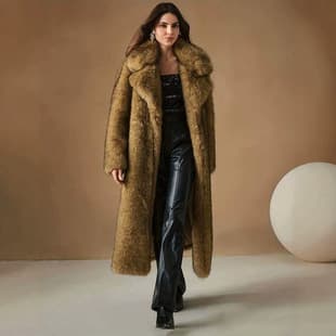 Cross-border Hot-selling European and American Leopard Print Fur Coat for Women Plus Size Fox Fur Cat Print Long Style Autumn Winter Mink Fur
