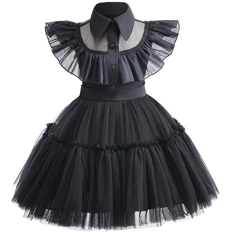 Popular European and American Girls' Mesh Gown Dress, Cosplay "Addams Family" Wednesday Party Dress