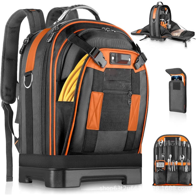 Cross-Border Men's Heavy-Duty Backpack with Multiple Pockets for Construction Electrician Work Tool Storage
