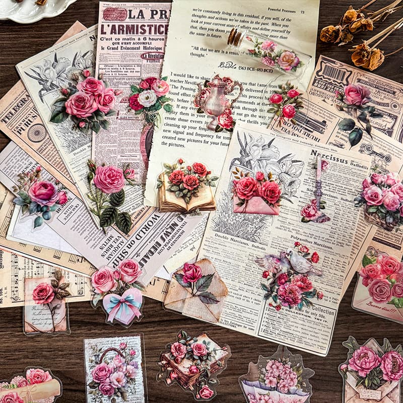 Rose pet gold foil sticker romantic floral DIY scrapbook deco collage decorative sticker for students' stationery