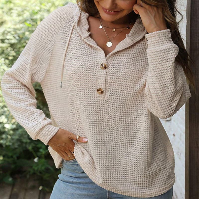 2026 European and American Cross-Border Autumn and Winter New Solid Color Hooded Button Loose Long-Sleeved Sweatshirt for Women