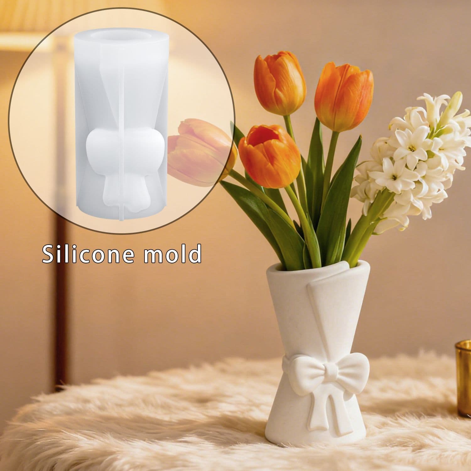 Sweet DIY Bow Flower Vase Mold Decorative Plaster Vase Ornament Silicone Mold