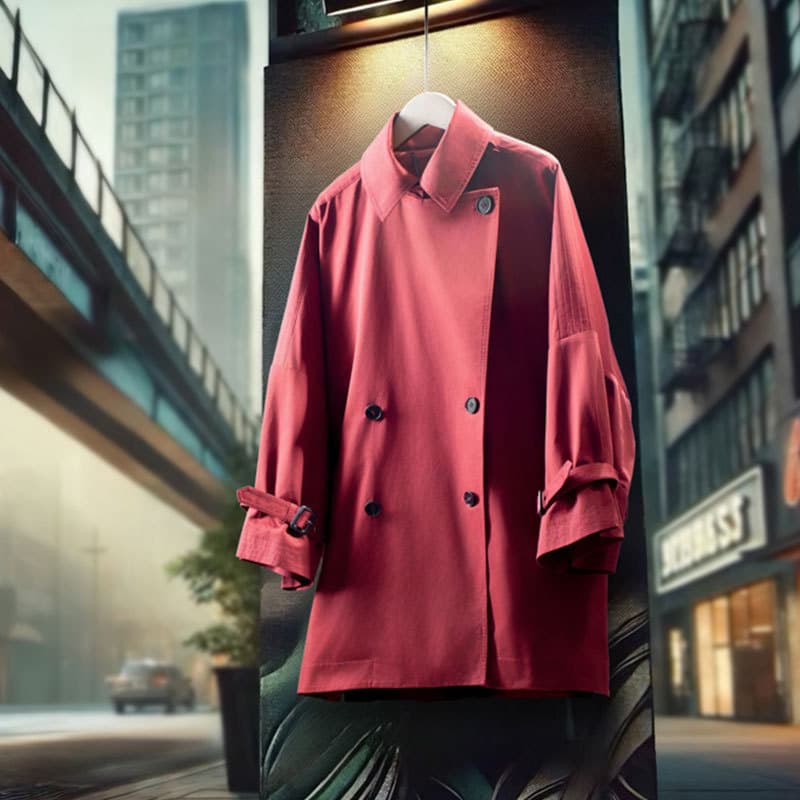 JH Junhong 2024 New Korean Style Early Autumn High-End Fashion Angora Red Casual Mid-Length Women's Windbreaker Jacket