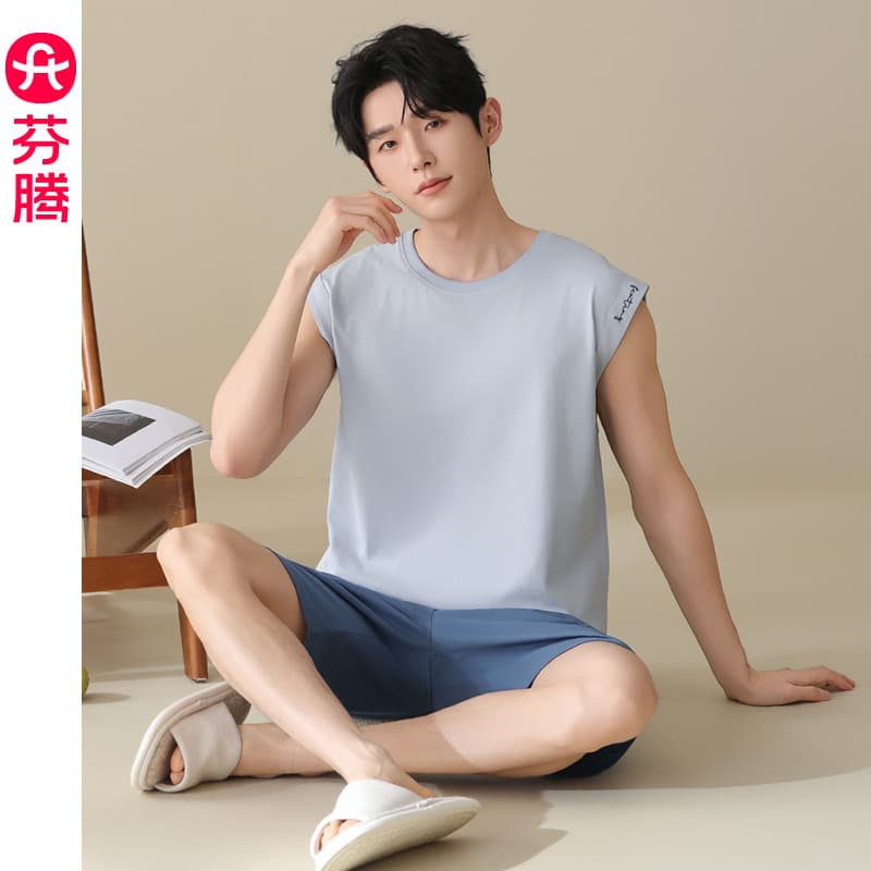 Men's Summer Cotton Sleeveless Vest and Shorts Sport Set, Plus Size, Wearable Outdoors