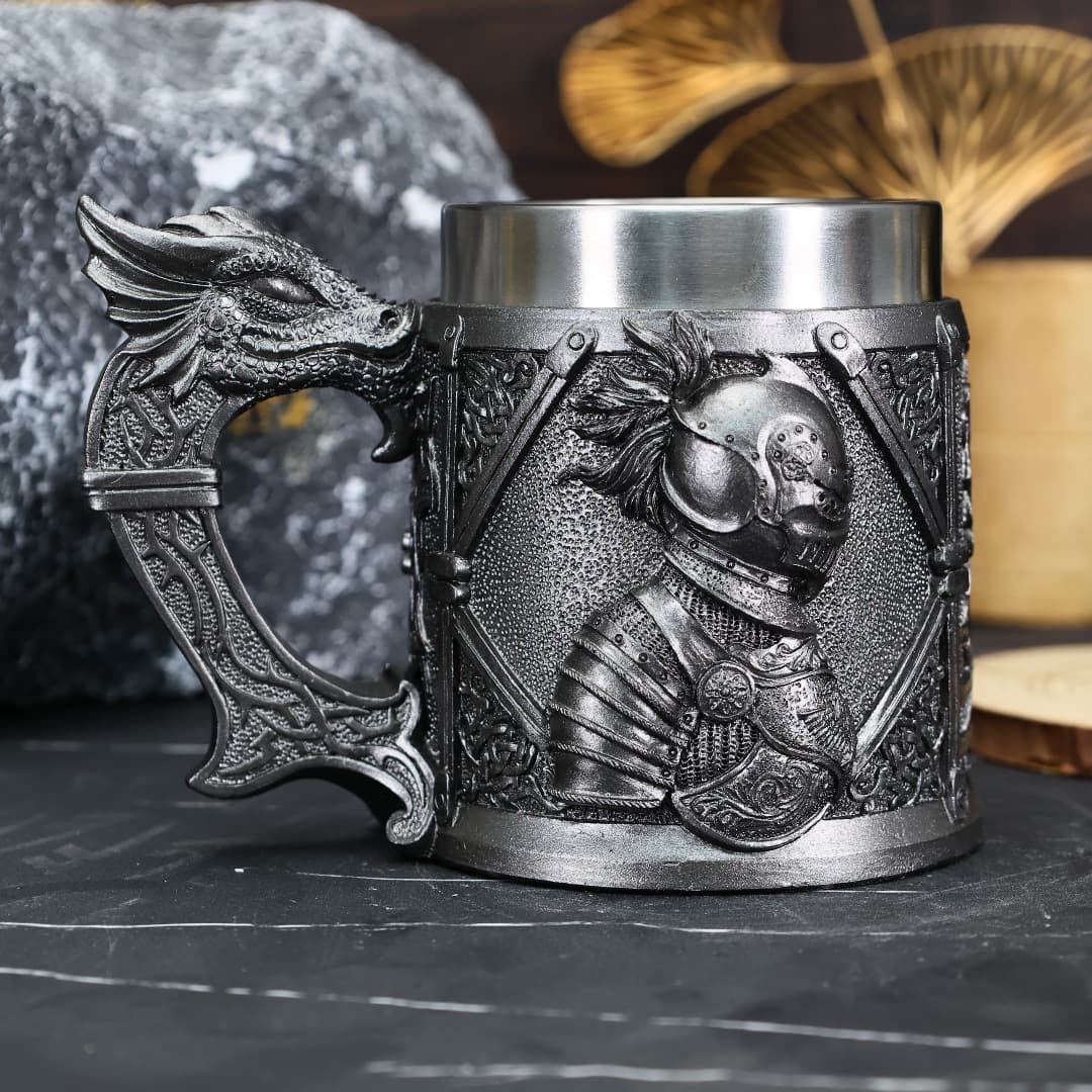 Medieval European Warrior Beer Mug Creative Medieval Warrior Large Capacity Retro Mug Warrior and Dragon
