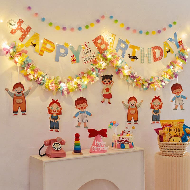Ins-style birthday party decoration props, room photo backdrop, party atmosphere, birthday gift, banner and fringe