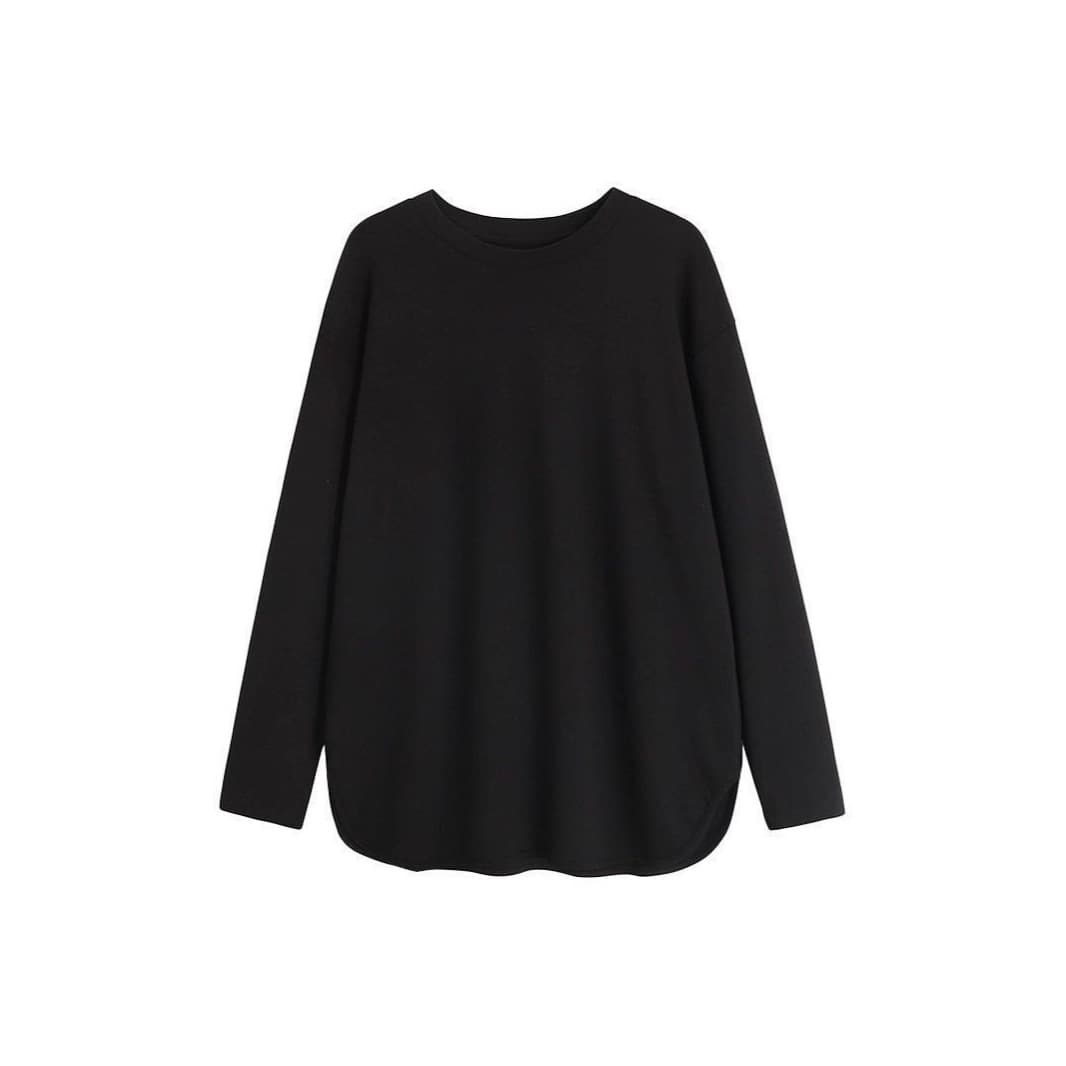 DeRong white bottoming winter plus velvet autumn and winter loose large version lazy style slit long sleeve inner layering top for women
