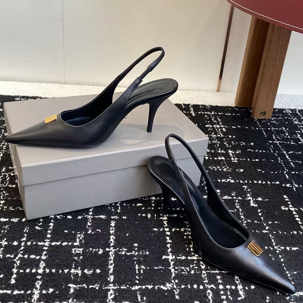 2026 New Paris Pointed Toe Heels 8cm High Heels French Baotou Sandals Women's Strap Single Shoes Fashionable Lady