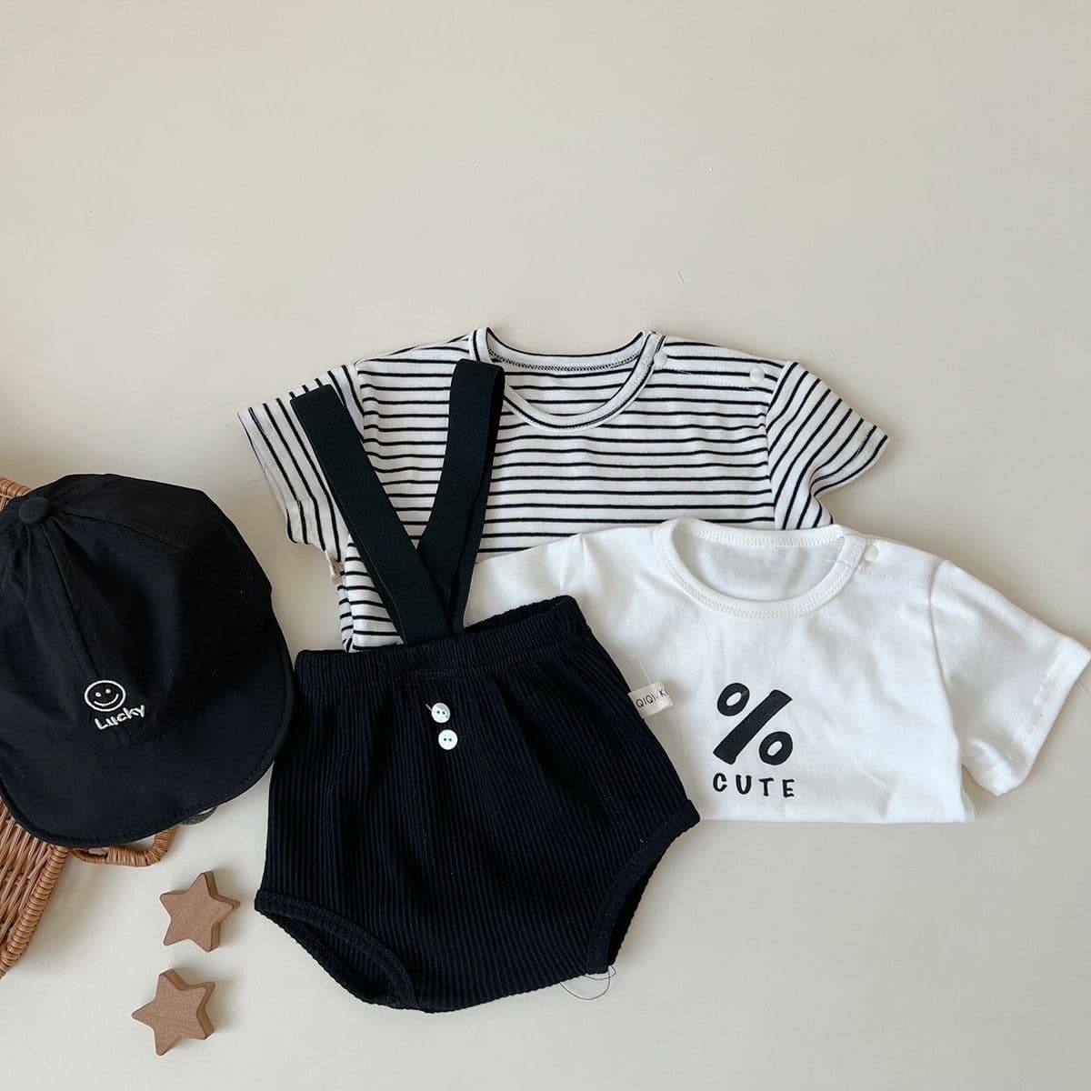 Korean version of the same style baby short-sleeved suit summer style men and women baby carrier large pp shorts casual two-piece trendy set