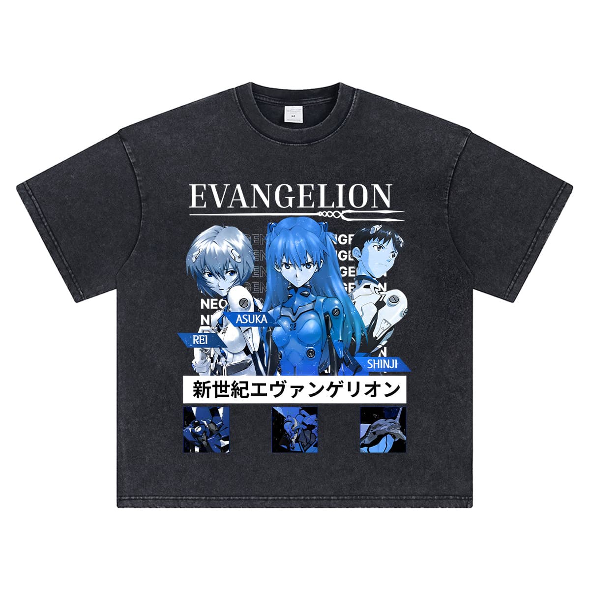 Summer heavy washed old American retro short-sleeved T-shirt EVA Neon Genesis Evangelion anime loose top