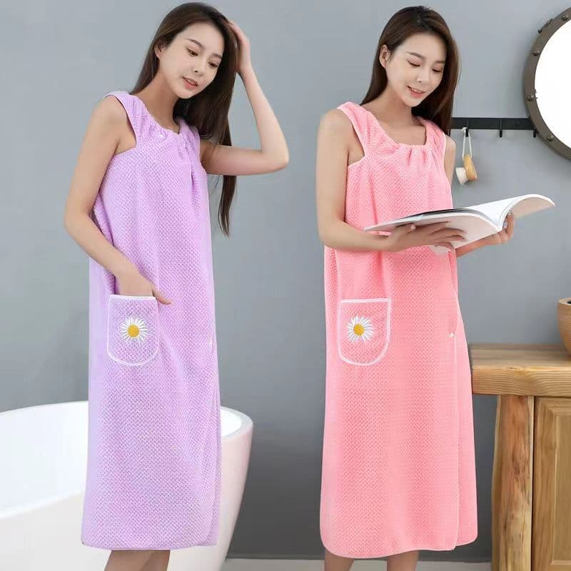 Bath Skirt, Extra Large Long Coral Fleece Pineapple Pattern Wearable Wrap Towel for Women Strap Towel Robe Vest Towel Dress