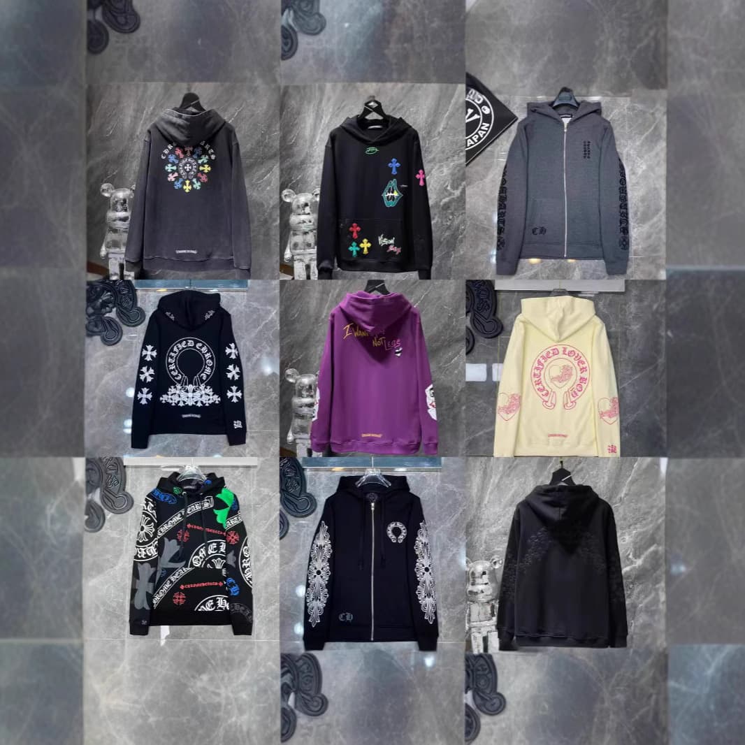 24SS Chrome Hearts Correct Version Horseshoe Pattern Sanskrit Classic Hoodie Unisex Zip-Up Sweatshirt Wholesale