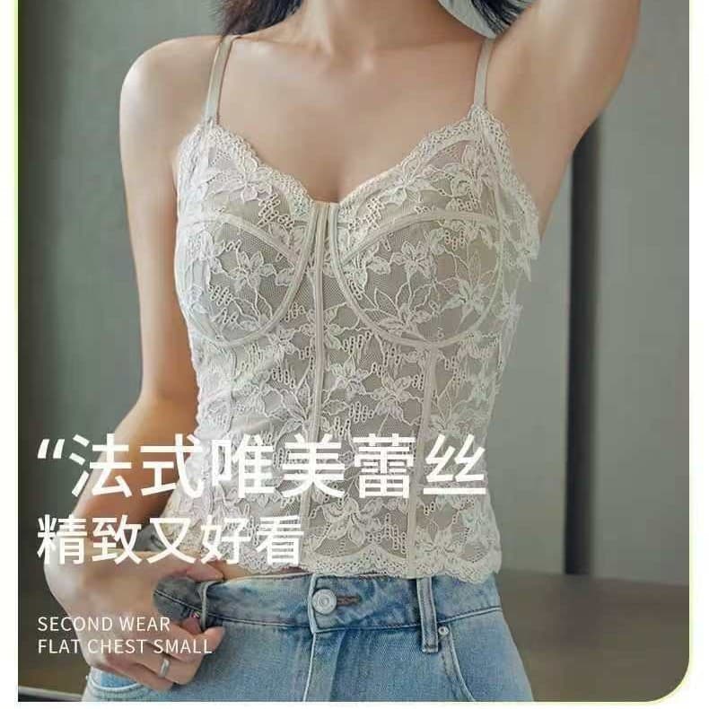 Spring/Summer Women's Vest with Built-in Bra Pads, Sexy Lace Backless Innerwear
