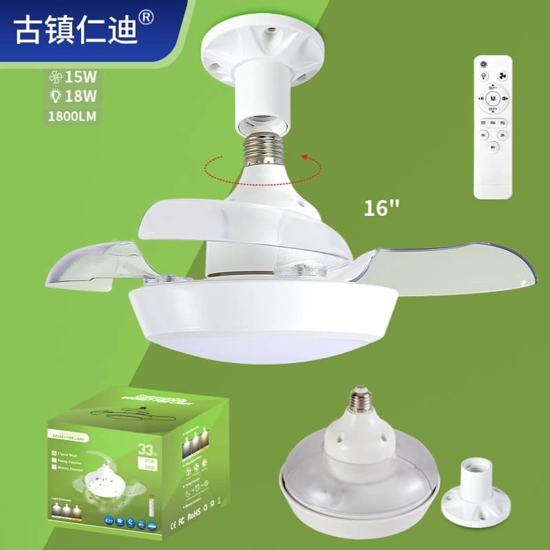 Cross-border Ceiling Fan Light Source Factory Bedroom Fan Light, Flush Mount Electric Fan Light for Dining Room, Screw Base Invisible Fan Light