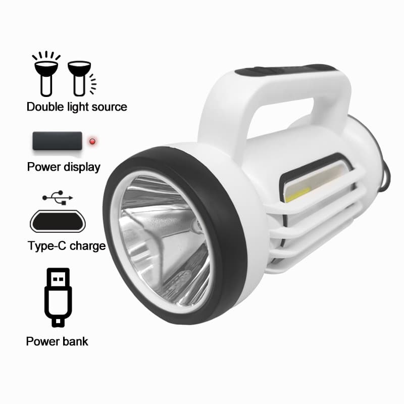 Cross-border high-intensity portable searchlight, emergency rechargeable camping light, outdoor fishing waterproof patrol light, LED searchlight