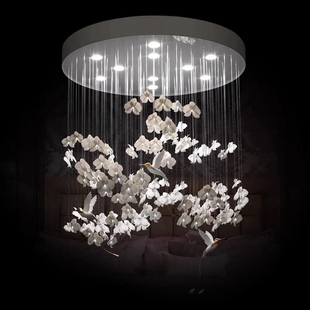 French Butterfly Orchid Fiber Optic Ceiling Light for Living Room, Personalized Dining Room, Wedding, Beauty Salon, Private Room Ceramic Art Decorative Lamp