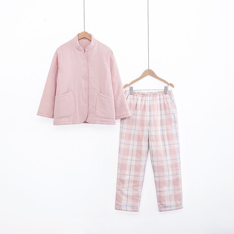 Muji-Style Japanese Quality Thickened Pure Cotton Double-Layer Gauze Padded Sleepwear Women's Solid Color Men's Winter Homewear Cotton Padded