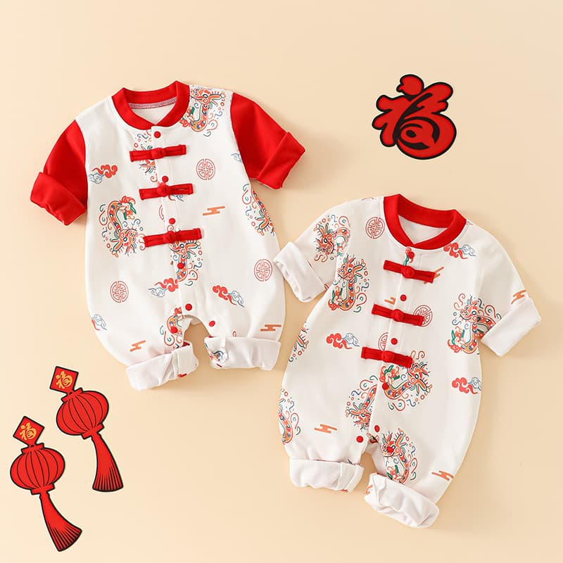Full Moon Baby Clothes Summer Class A Cotton Festive Red Romper, Girl Newborn Boy 100 Days Spring Wear