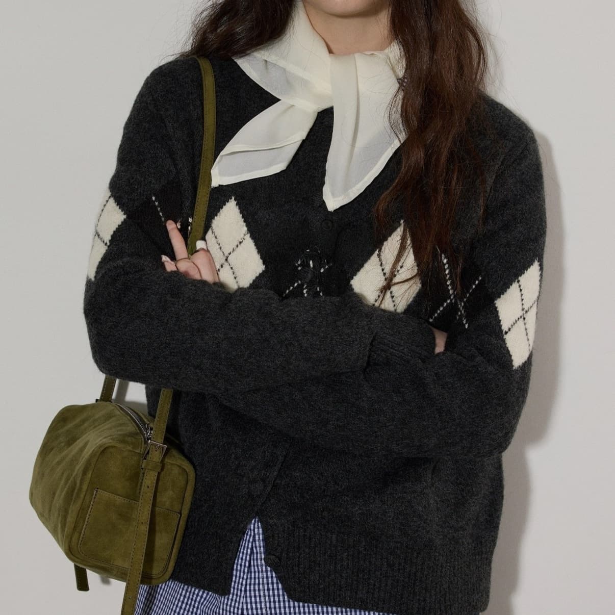 Lofi chose British Academy! Argyle Jacquard Vintage Knit Cardigan Early Spring New Casual Sweater