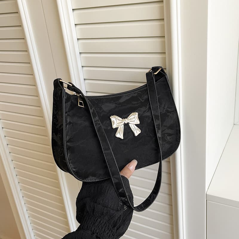 Textured stylish bow design, fashionable Korean trendy shoulder underarm bag, this year's new simple crossbody crescent bag