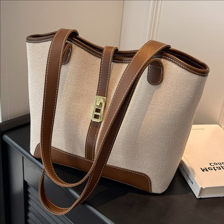Women's Cross-Border New Fashion Contrast Color Shoulder Handbag Casual Versatile Large Capacity Bucket Bag