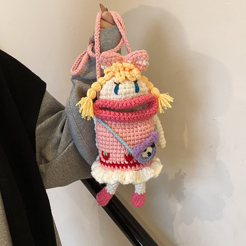 Handmade Crochet Bag Cartoon Big Mouth Girl New Cute Yarn Bag Finished Woven Women's Crossbody Bag bag Cross-border