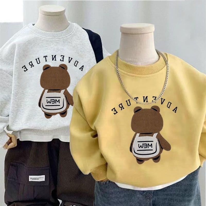Boys 2025 Spring New Style Cartoon Yellow Sweatshirt Kids Clothing Spring Printed Tops Baby Boy Pullover