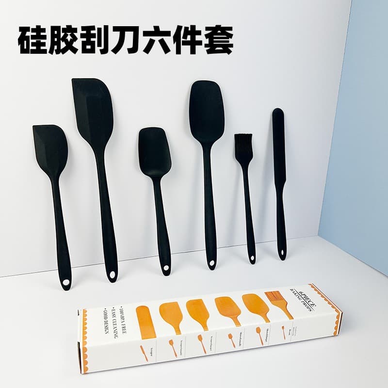 Factory Stock Colorful Silicone Kitchen Utensils 6-Piece Set Spatula Oil Brush Turner High Temperature Resistant Cooking Non-Stick Baking Set