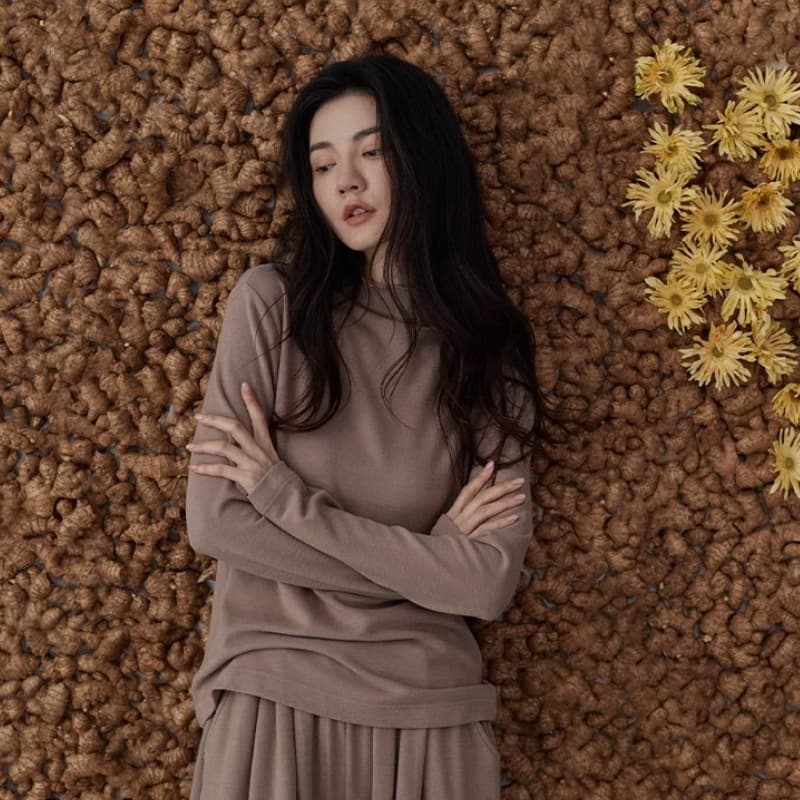 Women's Thermal Pajamas Set with Cashmere and Mulberry Silk, Base Layer Half-High Collar Long-Sleeve Winter Warm Top and Pants