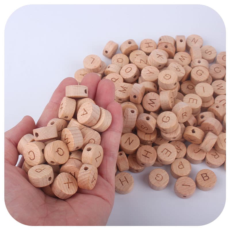 15mm round beech wood beads with 26 English letters - DIY baby name pacifier chain, teething toy bracelet DIY accessories