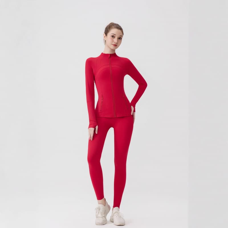 Lulu Original Label Set: DF Stand Collar Jacket, Cropped Pants, Fitness, Running, Sports, Women's Tight-Fitting Elastic Yoga Long-Sleeved