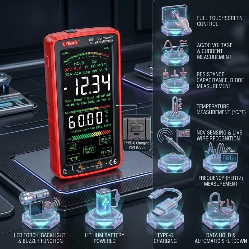 High-precision intelligent anti-burn rechargeable touch-screen multimeter multi-function automatic range multimeter electrician special meter