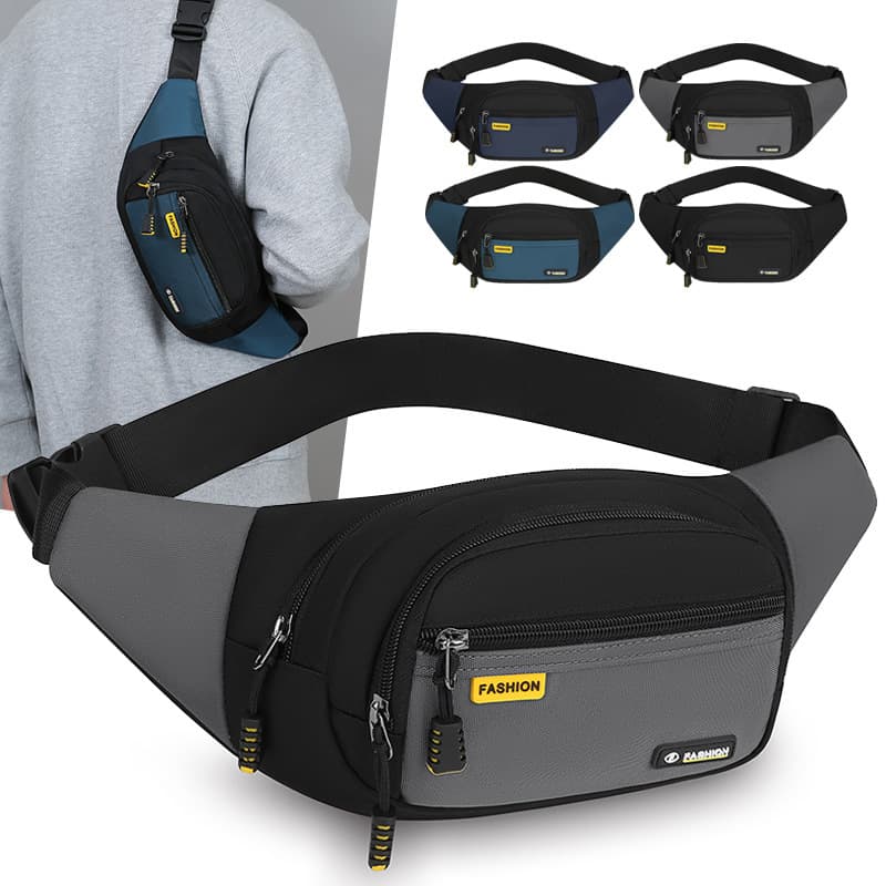 Multifunctional men's waist bag, casual outdoor large-capacity shoulder crossbody bag, multi-layer sports chest bag, business cashier bag