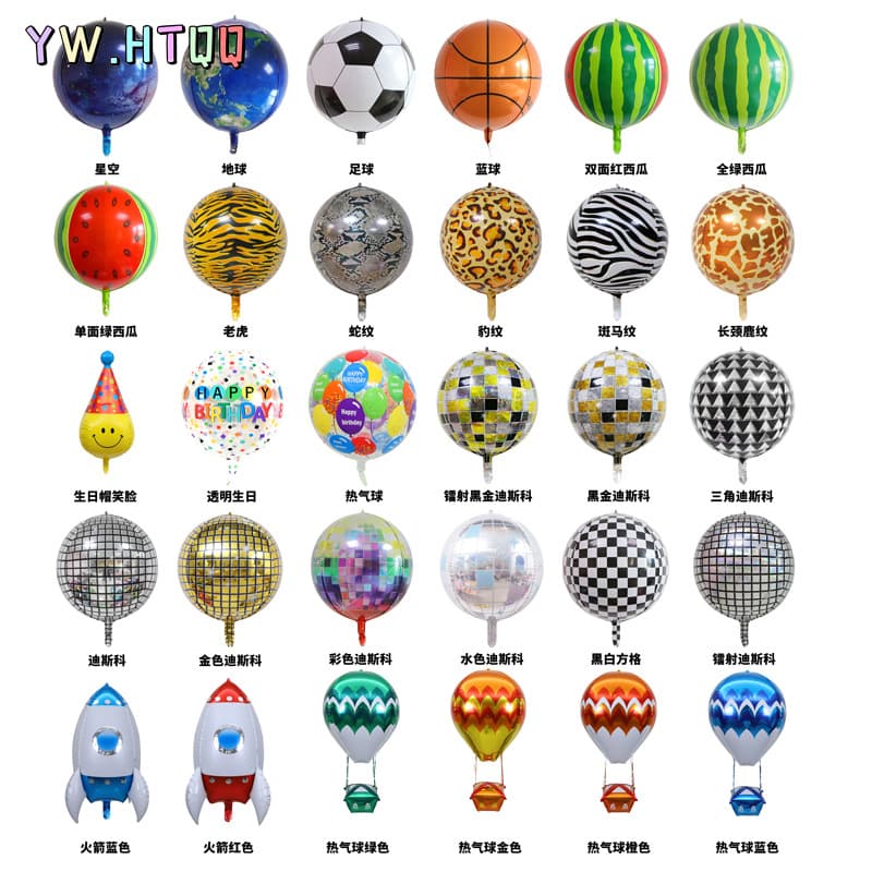 22-inch Printed 4D Round Transparent Birthday Disco Watermelon Earth Balloon Birthday Party Decoration Balloon