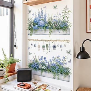 Wholesale Wall Sticker Artificial Green Plant Potted Self-Adhesive Indoor Wall Decoration Shelf Scenery Wall Sticker 68037