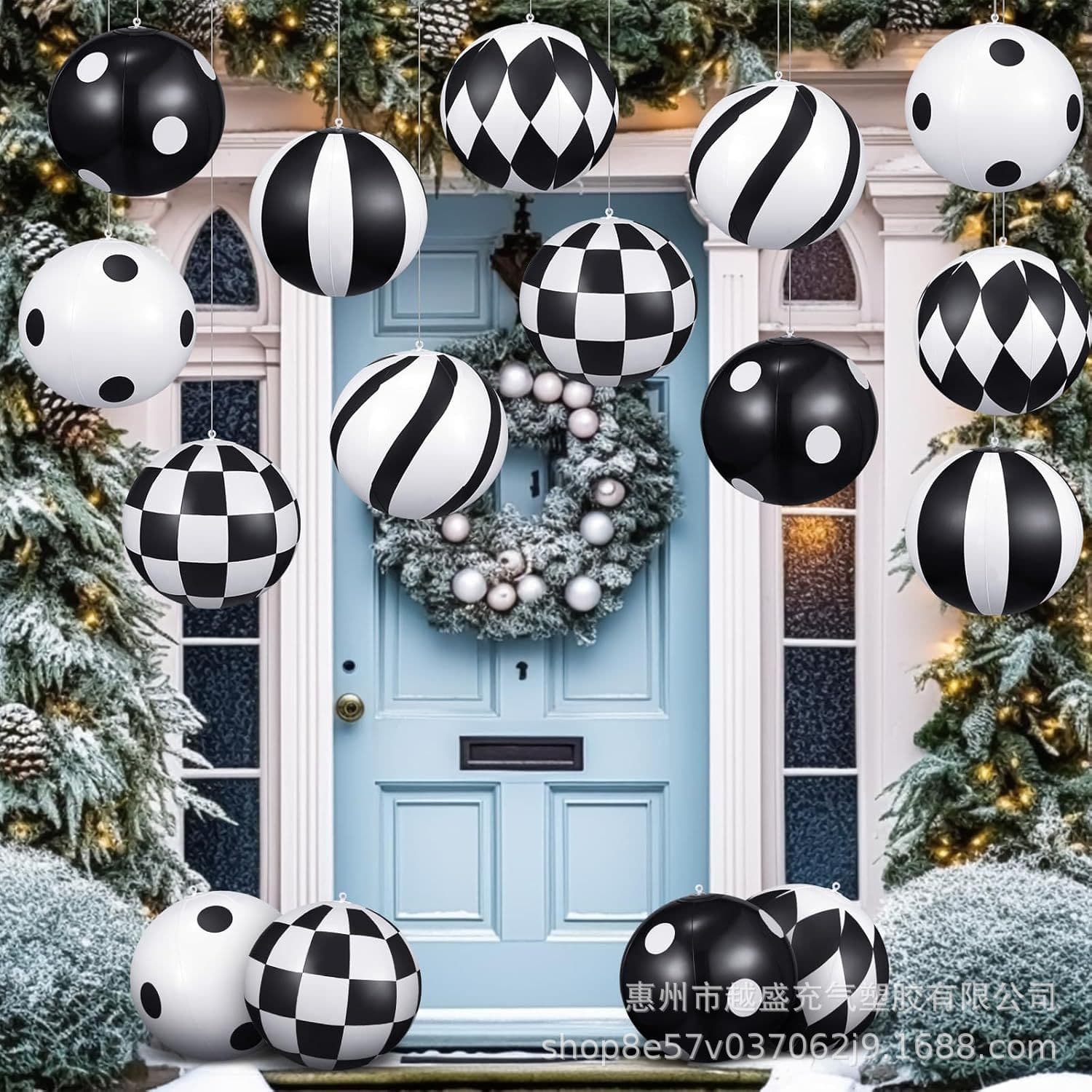 Christmas inflatable ball ornaments large black and white hanging PVC ornaments door courtyard tree outdoor Christmas ball