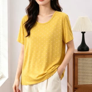 Plus Size Women's Short Sleeve T-Shirt for Summer, Thin and Loose Round Neck Casual Top with Polka Dot Pattern