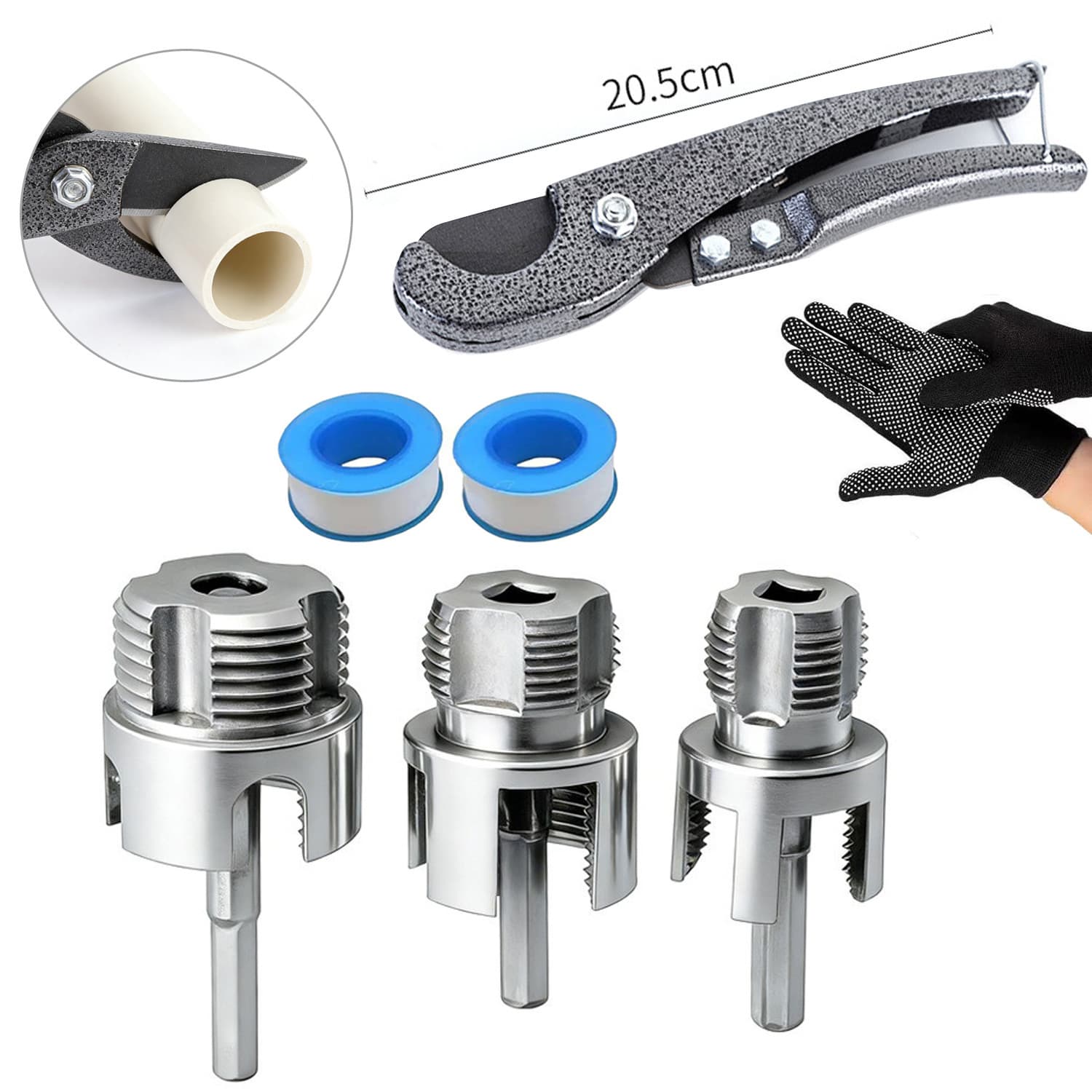 Set Threader 6-Point 4-Point 1-Inch Integrated Threader PVC Water Pipe PPR Electric Drill Tapping Tool Die Set for Home Use