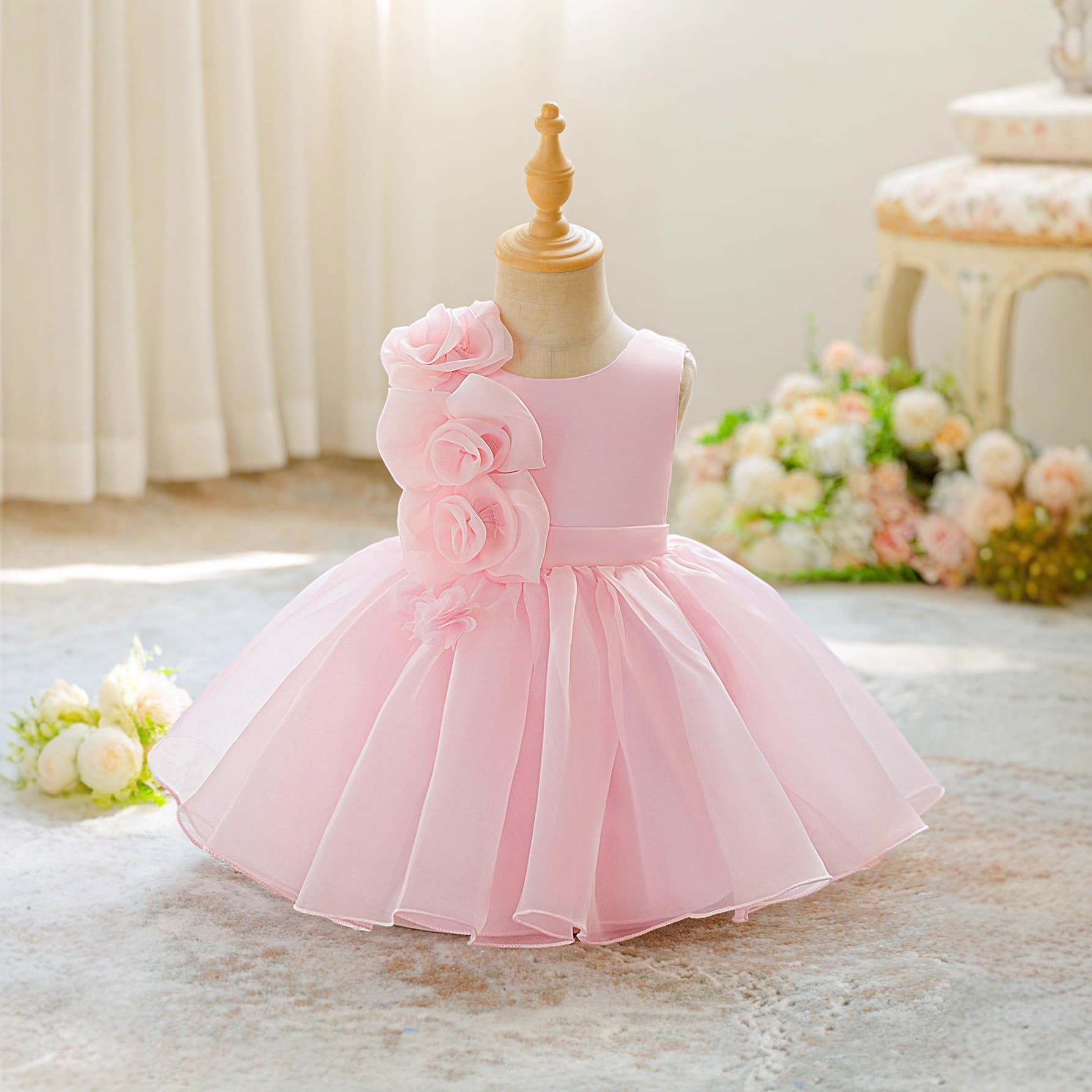 Girls Tulle Puffy Dress First Birthday Gown Princess Dress Flower Little Girl Baby Wedding Party Dress