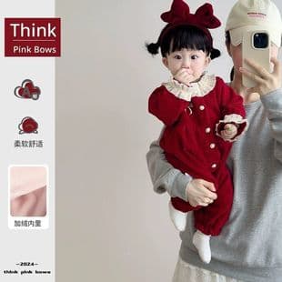Newborn Baby Clothes Autumn Winter New Onesie Fleece-Lined Bodysuit Baby Winter 100-Day Dress Warm Romper