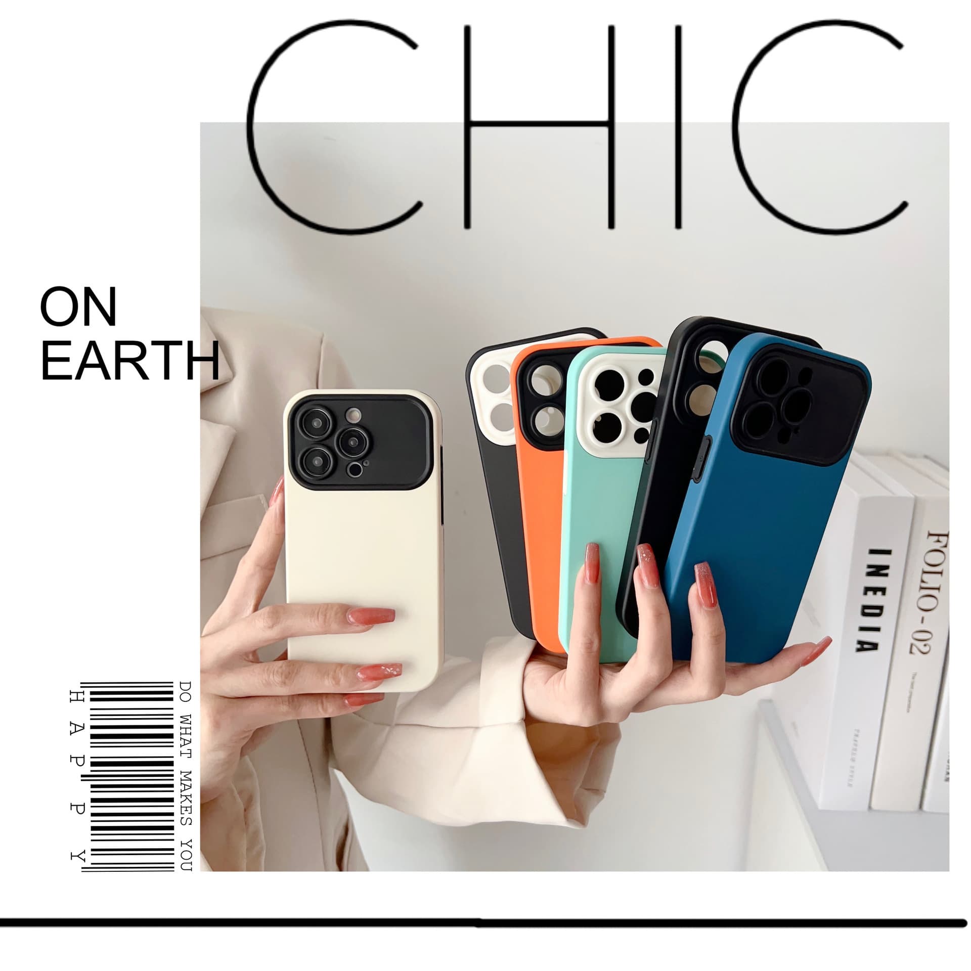 Clearance Minimalist Contrast Color Large Window Phone Case with Lens for iPhone 14 Pro Max, Apple 13 Pro
