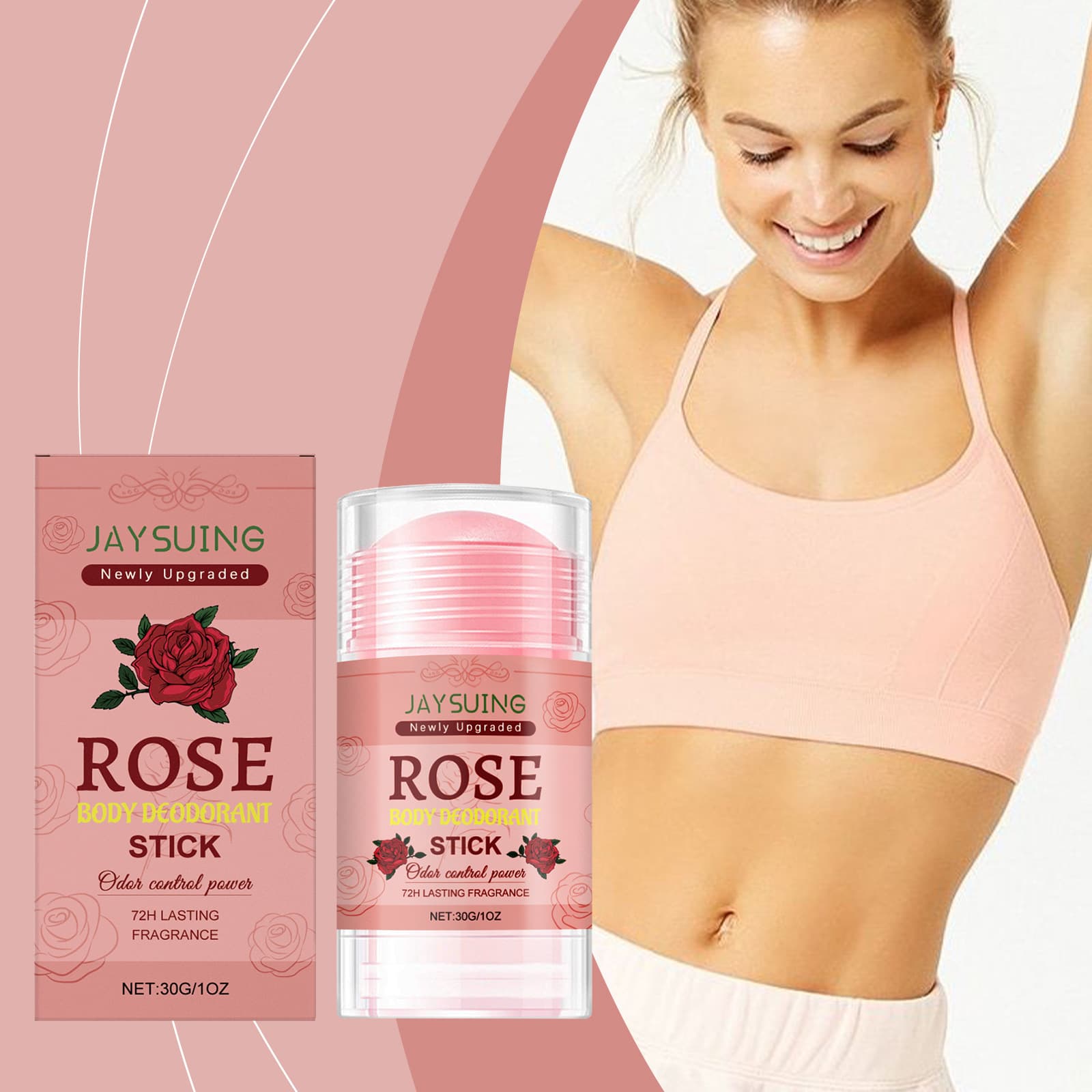 JAYSUING Body Care Stick Rose Natural Fragrance Deodorant Stick for Underarm Sweat Portable