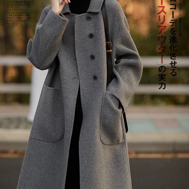 Plus Size Women's Wool Coat, Mid-Length 2025 Autumn/Winter New Loose Double-Faced Wool Coat