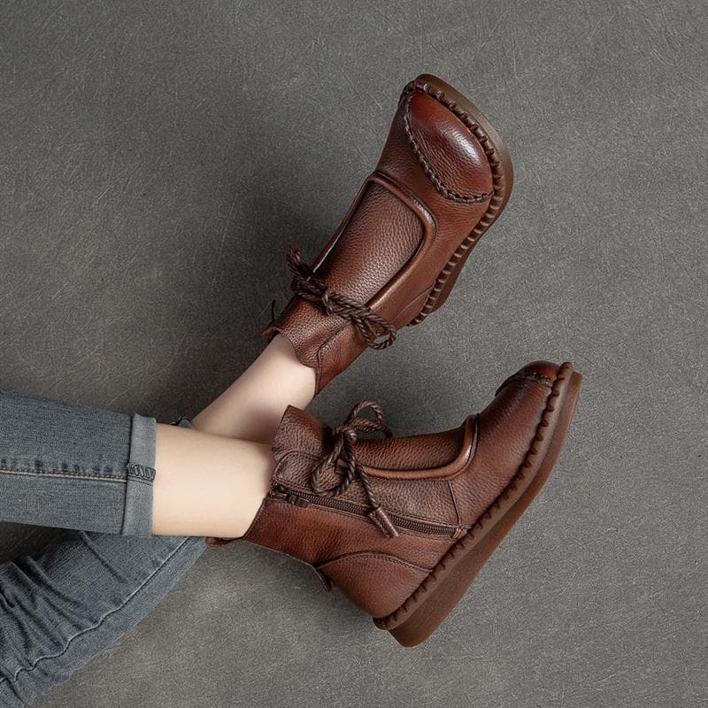 2024 Autumn Winter New Vintage Boots Fleece-Lined Thick Cotton Boots Women's Soft Sole Soft Upper Casual Women's Short Boots Side Zipper