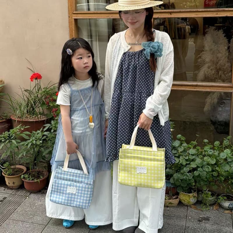 Children's bag new plaid canvas bag small fresh girl shopping handbag high-end commuting storage lunch bag