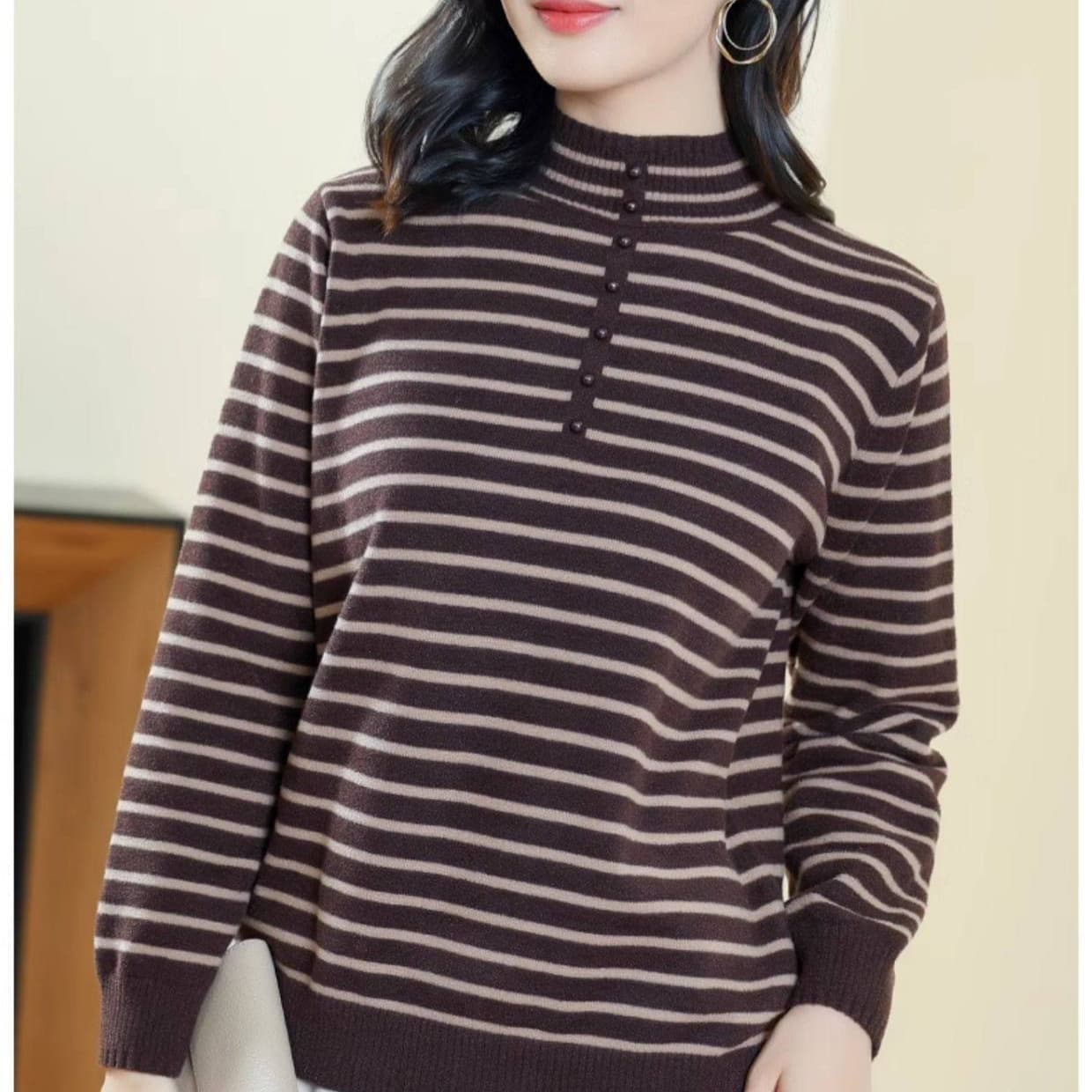Ajido striped half turtleneck bottoming shirt for women 2025 new autumn and winter soft and waxy skin-friendly warm loose knitted sweater