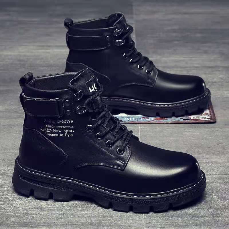 Men's Martin boots, new autumn style, high-top work shoes, trendy and versatile thick-soled men's casual short boots, leather boots.