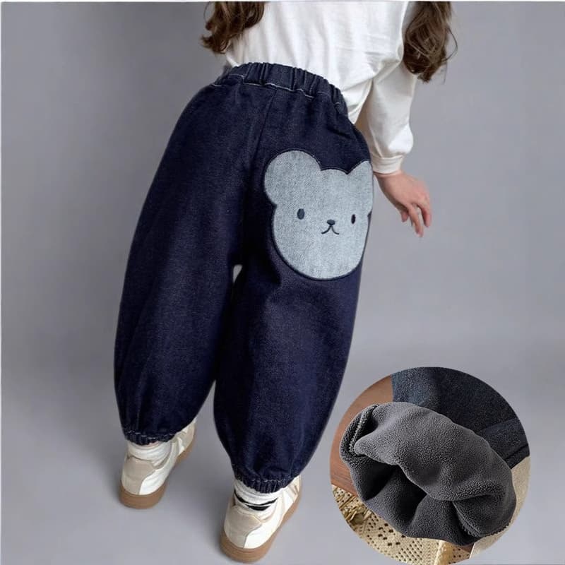 Children's fleece jeans 2024 autumn and winter simple and versatile casual boys and girls winter warm leggings pants