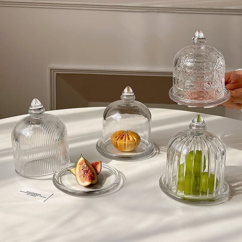 European-style Transparent Glass Dome Dessert Stand, Elegant Cake Tray, Fruit Plate, Afternoon Tea Pastry Plate, Display Serving Tray