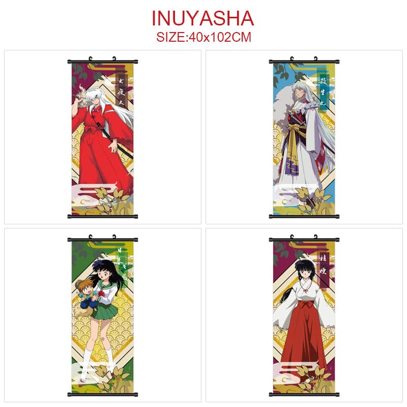 Inuyasha Anime Scroll Poster Japanese Anime Fabric Wall Art Decorative Painting for Dorm Bedroom